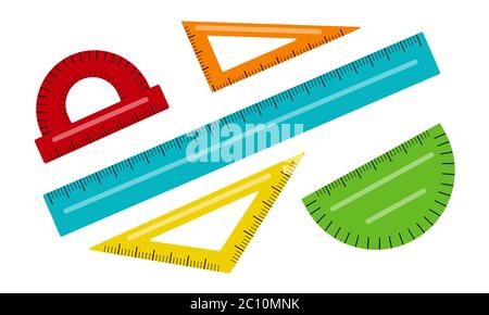 Vector illustration of rulers set isolated on white background. Stationery for drawing. School related math or geometry item. Back to school theme element Stock Vector