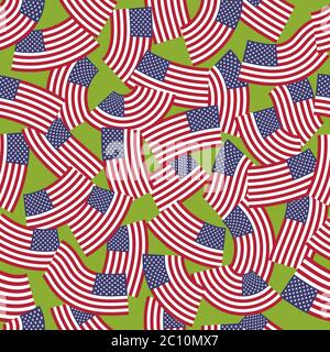 Vector seamless pattern American flags on green background. Stock Photo