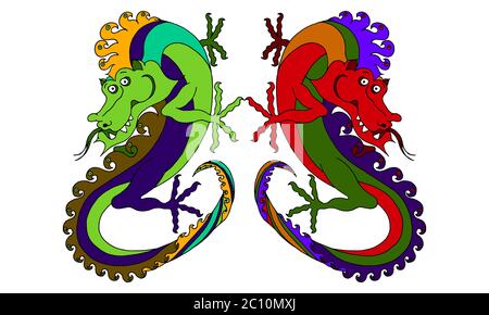Vector illustration of two Chinese dragons Stock Photo