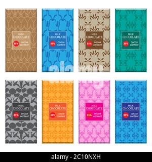 Set of Different Milk Chocolate Bar Isolated on White Background. Sweet Food Collection. Package Mock up Stock Vector