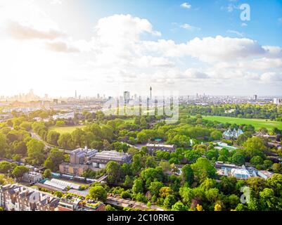 Aerial view of Regents park in London, UK