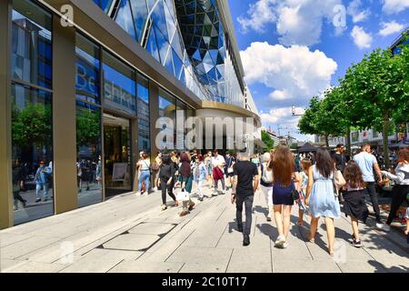 Frankfurt am Main, Germany - June 2020: Shopping street called 'Zeil' on a sunny day full of people in modern Frankfurt city center Stock Photo