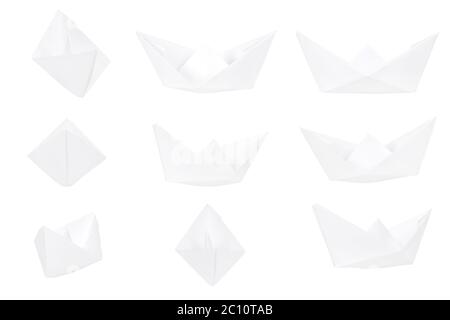 Paper boats isolated on white. Stock Photo