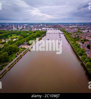 Aerial view of Albert bridge and central London, UK Stock Photo