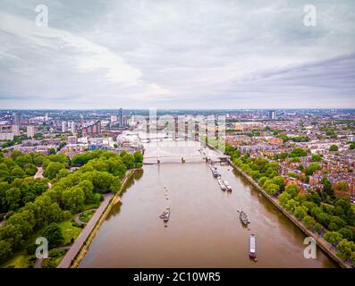 Aerial view of Albert bridge and central London, UK Stock Photo