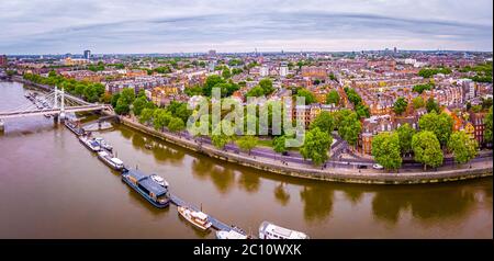 Aerial view of Albert bridge and central London, UK Stock Photo