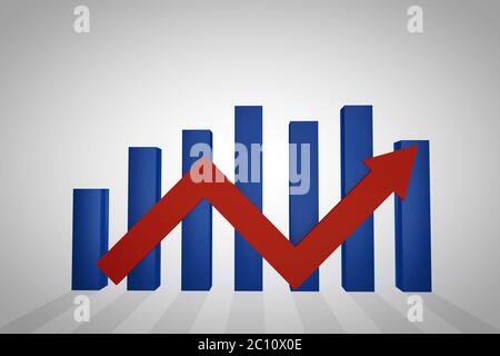 red arrow up with 3d business background Stock Photo