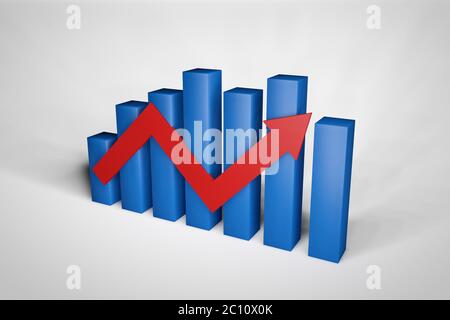 red arrow up with 3d business background Stock Photo