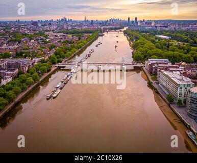 Aerial view of Albert bridge and central London, UK Stock Photo