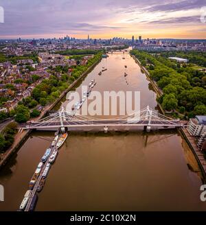 Aerial view of Albert bridge and central London, UK Stock Photo