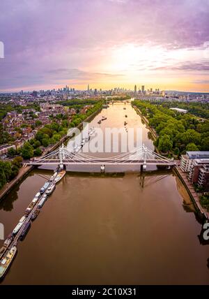 Aerial view of Albert bridge and central London, UK Stock Photo