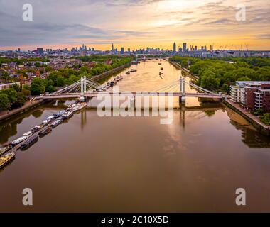 Aerial view of Albert bridge and central London, UK Stock Photo