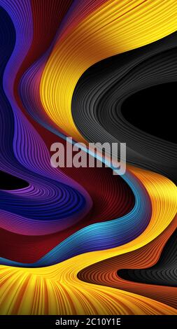 An abstract background of 3D wavy stripes in vector art, suitable for a mobile screen, phone desktop, landing page, UI/UX, and wallpaper. Stock Vector