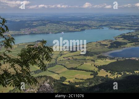 View from Tegelberg Forggensee on (center) and Bannwaldsee (right), in Allgäu, Germany Stock Photo