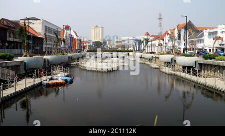 Jakarta, Indonesia - July 10, 2019: Riverbanks of Krukut River along Jl. Kali Besar Timur and Jl. Kali Besar Barat in Old City area turned into a publ Stock Photo