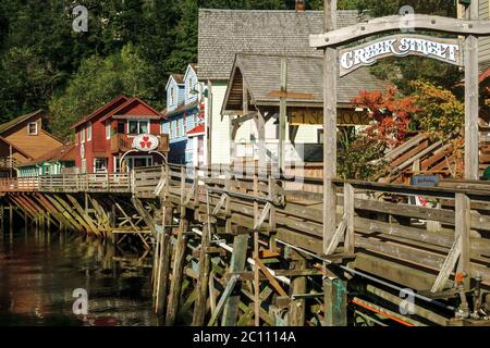 The famous historic Creek Street in Ketchikan Alaska Stock Photo