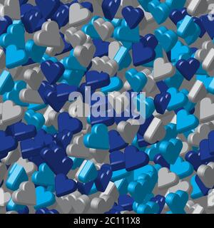 Gray Blue Hearts on Gray Seamless Pattern Stock Vector