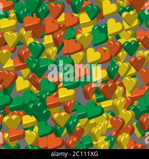 Orange Yellow Green Hearts on Gray Seamless Pattern Stock Vector