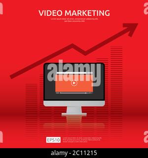 Media marketing concept. Making money from video with social network. Digital advertising promotion strategy. online vlog content flat vector banner Stock Vector