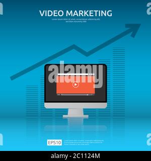 Media marketing concept. Making money from video with social network. Digital advertising promotion strategy. online vlog content flat vector banner Stock Vector