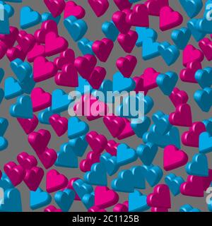Pink Blue Hearts on Gray Seamless Pattern Stock Vector