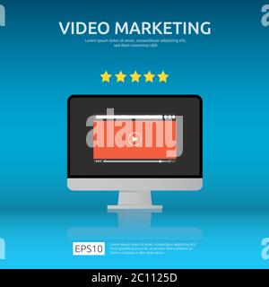 Media marketing concept. Making money from video with social network. Digital advertising promotion strategy. online vlog content flat vector banner Stock Vector
