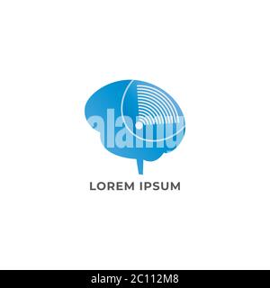 Mind Power logo design template. Blue brain with wifi signal wave illustration logo concept. illustrate the sophistication of artificial intelligence Stock Vector