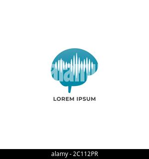 Mind Power logo design template isolated on white background. Blue brain with pulse signal wave logo concept. Stock Vector
