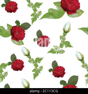 Rose flowers seamless pattern design, watercolor style, textile fashion texture Stock Vector