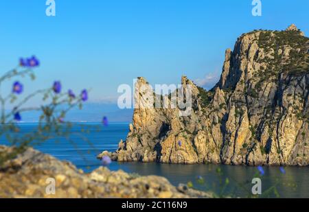 View of Blue bay and mount Karaul-Oba. Mountains in Crimea at Black sea. Stock Photo