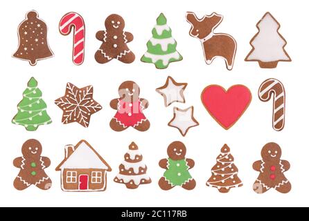 Christmas gingerbread cookies isolated on white background Stock Photo