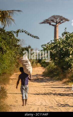 Man carrying large sack Stock Photo