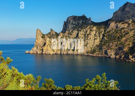 View of Blue bay and mount Karaul-Oba. Mountains in Crimea at Black sea. Stock Photo