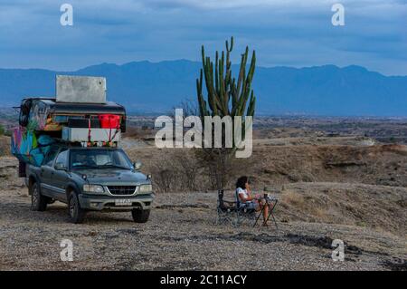 Camper Van in Tatacoa Desert Colombia Stock Photo