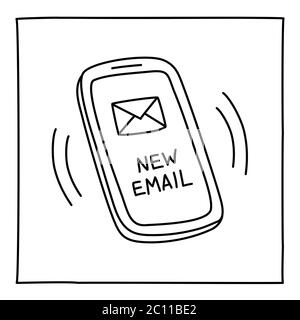 Doodle NEW MAIL mobile phone icon hand drawn with thin line Stock Vector
