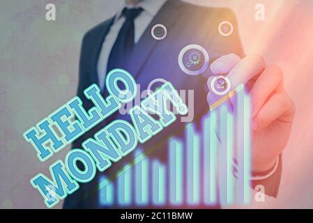 Word writing text Hello Monday. Business photo showcasing Good morning greeting for the inspiring first day of work Stock Photo