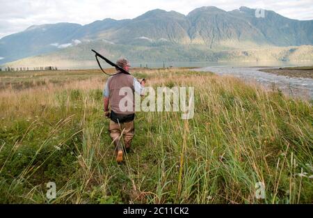 Fishing in Alnarko River, Bella Coola, British Columbia, Canada