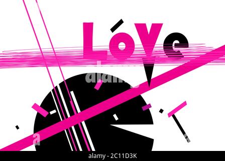 Vector illustration of love lettering typography on a red geometric background. Greeting inscription for Valentine's Day. Stock Vector