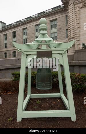 Temple bell outside of Bancroft hall entrance at the US Naval Academy in Annapolis MD Stock Photo