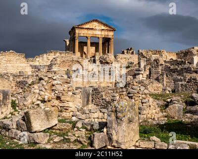 The ancient Roman archeological site of Dougga (Thugga), Tunisia Stock Photo