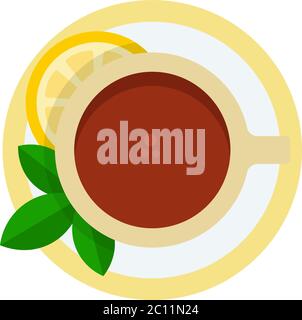 Cup of black tea with lemon and mint vector icon flat isolated Stock Vector
