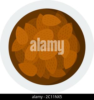 Almond pile in bowl vector icon flat isolated Stock Vector