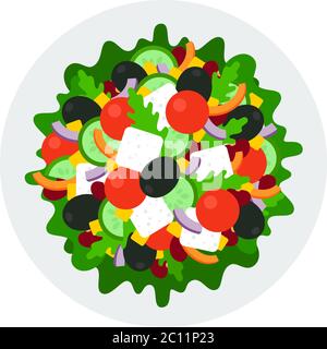 Vegetable salad with feta cheese vector icon flat isolated Stock Vector