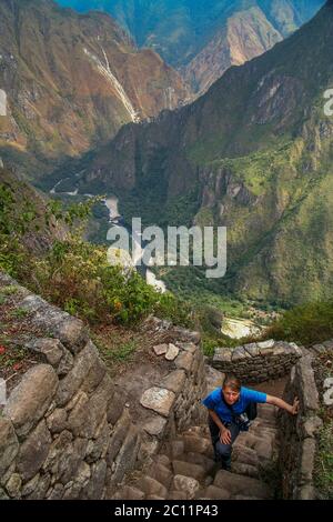 Tourist in Machu Picchu Stock Photo