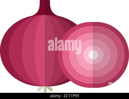 Red onion with piece of onion vector icon flat isolated Stock Vector