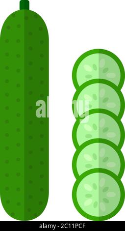 Whole cucumber with round slices vector icon flat isolated Stock Vector
