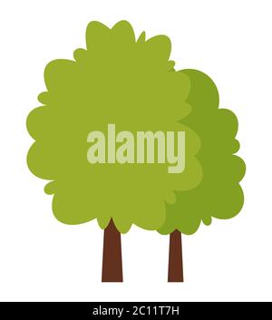 Flat green trees vector icon isolated on white background. Stock Vector