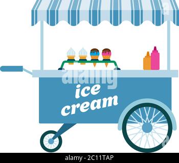 Blue ice cream trolley vector icon flat isolated Stock Vector