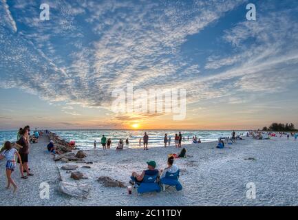 Sunset at North Jetty Beach on the Gulf of Mexico in Nokomis Florida United States