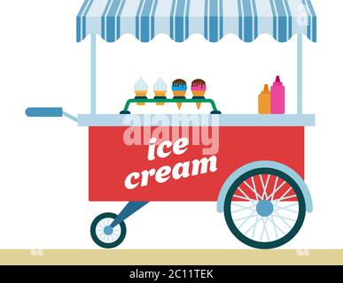 Ice cream trolley vector icon flat isolated Stock Vector